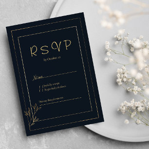 Navy blue gold simple minimalist floral RSVP Invitation