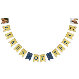 Navy Blue Gold Sparkle Graduate Photo Party Bunting