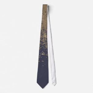 Navy Blue Gold Sparkly Glitter Ombre Tie