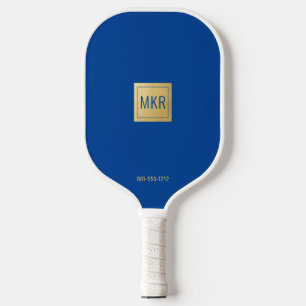 Navy Blue & Gold Square Monogram Pickleball Paddle