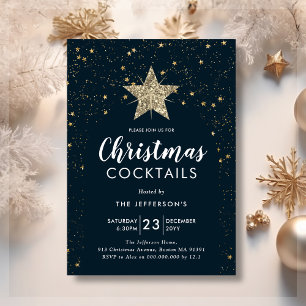 Navy Blue & Gold Star Christmas Cocktail Invitation