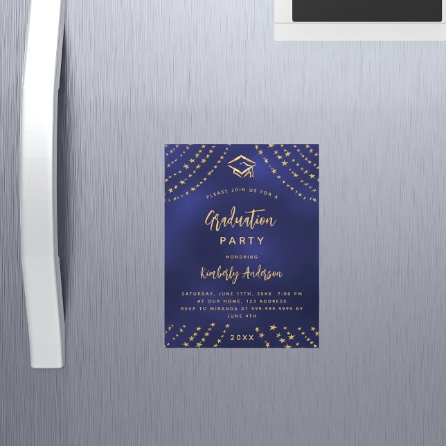 Navy blue gold star graduation party modern luxury magnetic invitation (Creator Uploaded)