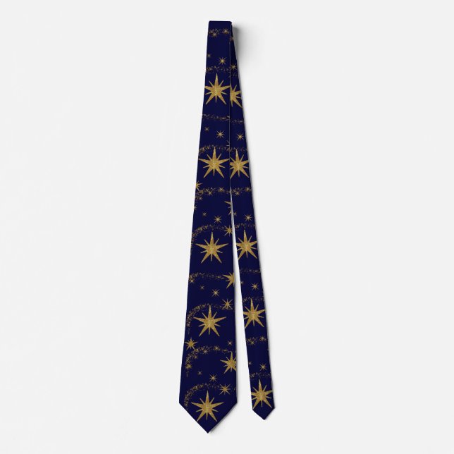 Navy Blue Gold Star Men's Wedding, Graduation Tie (Front)