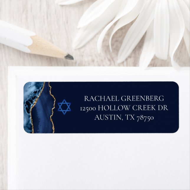 Navy Blue Gold Star of David Jewish Return Address (Insitu)