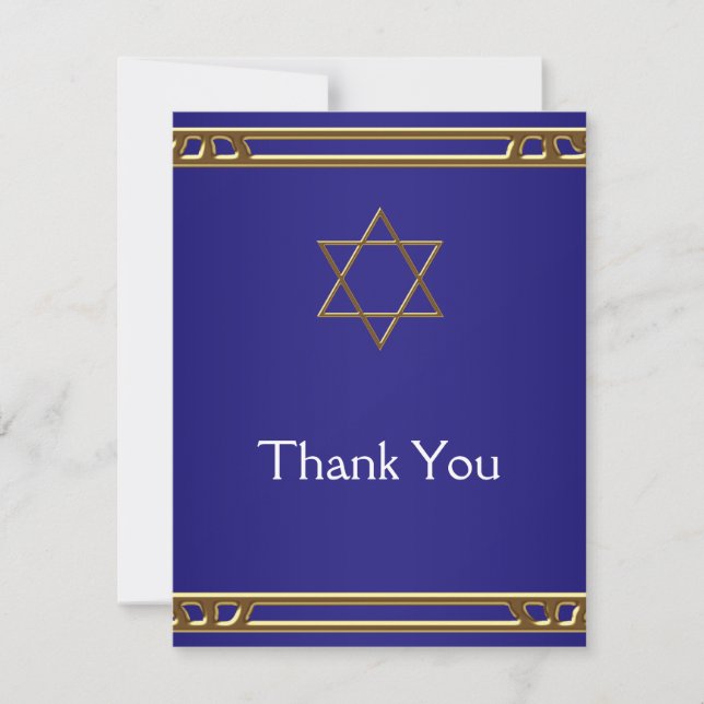 Navy Blue Gold Star of David Thank You Cards (Front)