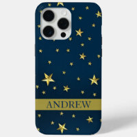 Navy Blue Gold Stars Personalised Name
