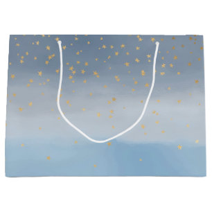 Navy Blue Gold Stars Sky Watercolor       Large Gift Bag