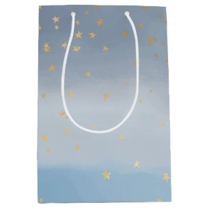 Navy Blue Gold Stars Sky Watercolor     Medium Gift Bag