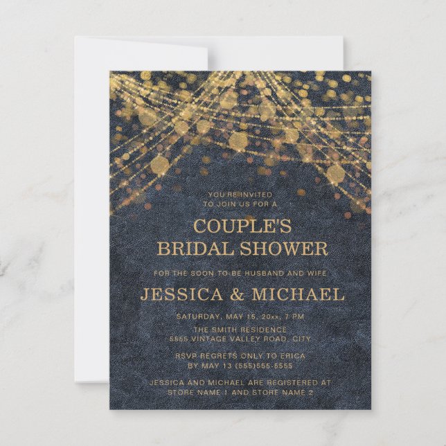 Navy Blue Gold String Light Couple's Bridal Shower Invitation (Front)