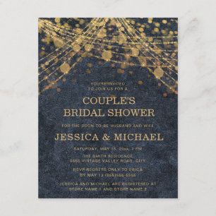 Navy Blue Gold String Light Couple's Bridal Shower Invitation