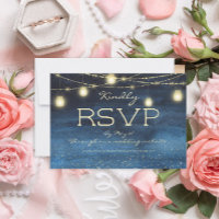 Navy Blue Gold String Lights Lanterns Wedding RSVP