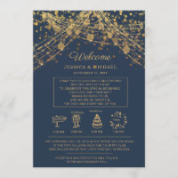 Navy Blue Gold String Lights Wedding Itinerary