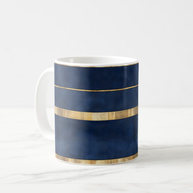 Navy Blue Gold Stripe Coffee Mug (Front Left)