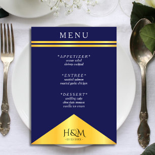 Navy Blue Gold Stripe Fancy Wedding Reception Menu