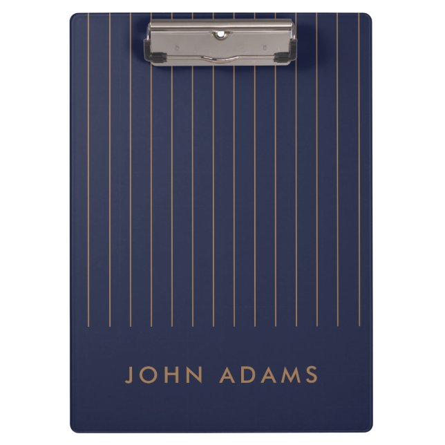 Navy Blue Gold Stripe Personalised Classic Modern Clipboard (Front)