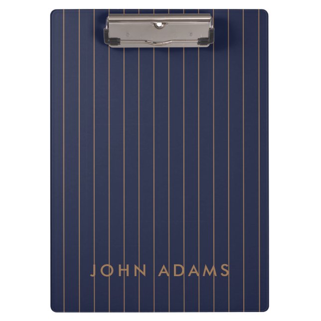 Navy Blue Gold Stripe Personalised Classic Modern Clipboard (Front)