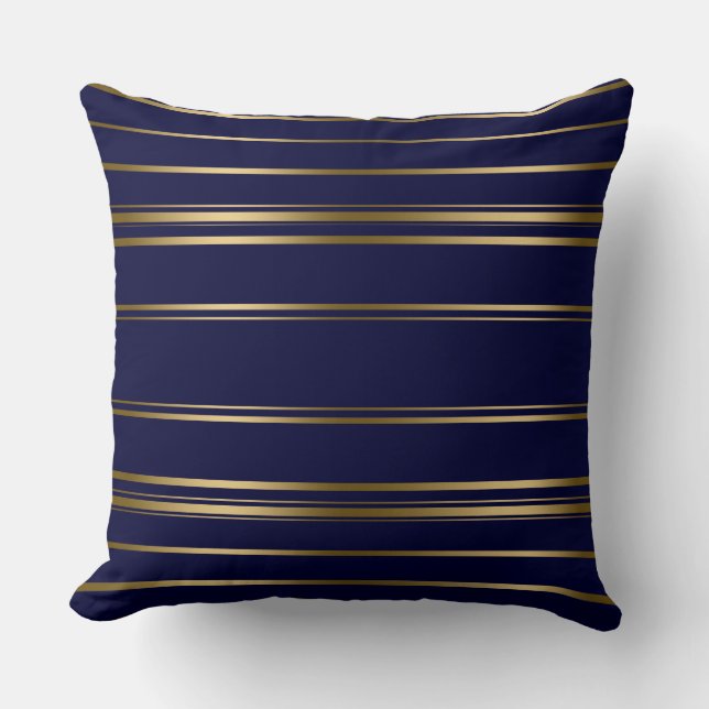 Navy Blue & Gold Stripes Pattern Fleece Blanket Cushion (Front)