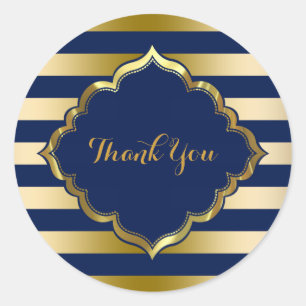 Navy Blue & Gold Stripes Thank You Sticker