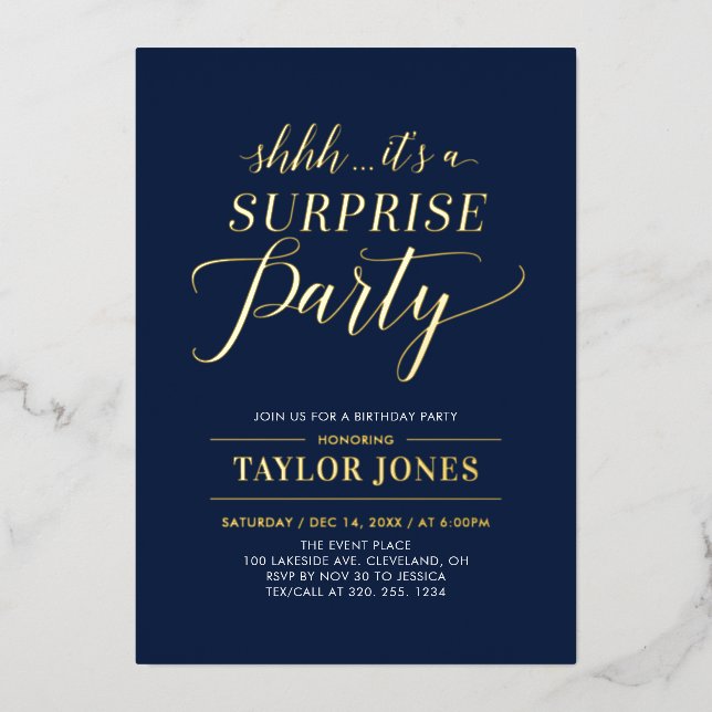 Navy Blue & Gold Surprise Milestone Birthday Party (Front)