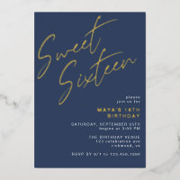 Navy Blue & Gold Sweet Sixteen Cool 16th Birthday
