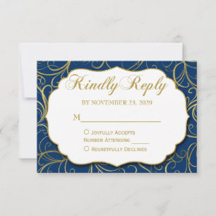 Navy Blue Gold Swirl RSVP Wedding Response Card