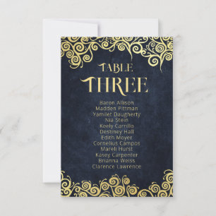 Navy Blue & Gold Swirls Seating Chart Table Number