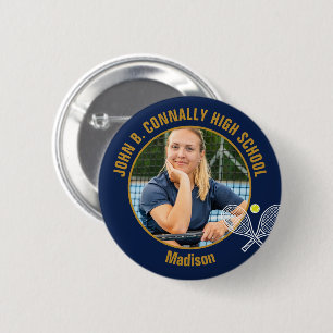 Navy Blue Gold Tennis Player Photo High School 6 Cm Round Badge
