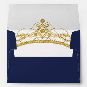 Navy Blue Gold Tiara Quinceanera Birthday Envelope