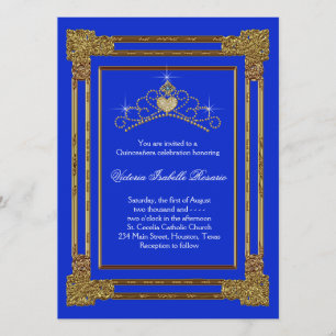 Navy Blue Gold Tiara Sweet 15 Quinceanera Invitation