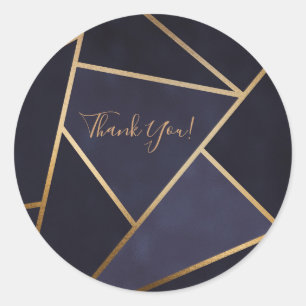Navy Blue Gold Triangles Geometric Elegant Classy Classic Round Sticker