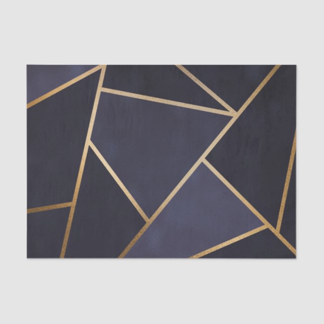 Navy Blue Gold Triangles Geometric Elegant Classy Tissue Paper (Front)