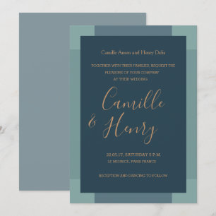Navy blue gold turquoise elegant modern wedding invitation