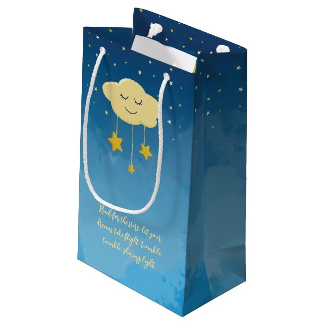 Navy Blue Gold Twinkle Little Star  Small Gift Bag (Back Angled)