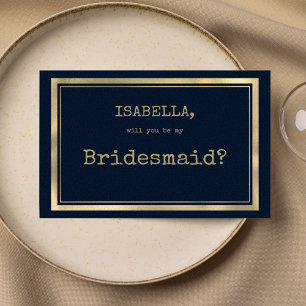 Navy blue gold typewriter font rustic Bridesmaid Invitation