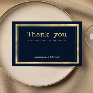 Navy blue gold typewriter font rustic Thank You Invitation