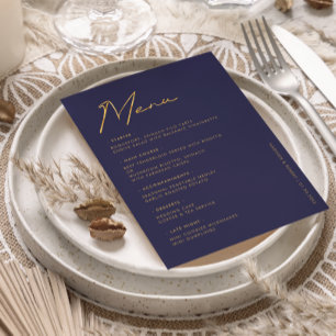 Navy Blue Gold Typography Wedding Table Menu