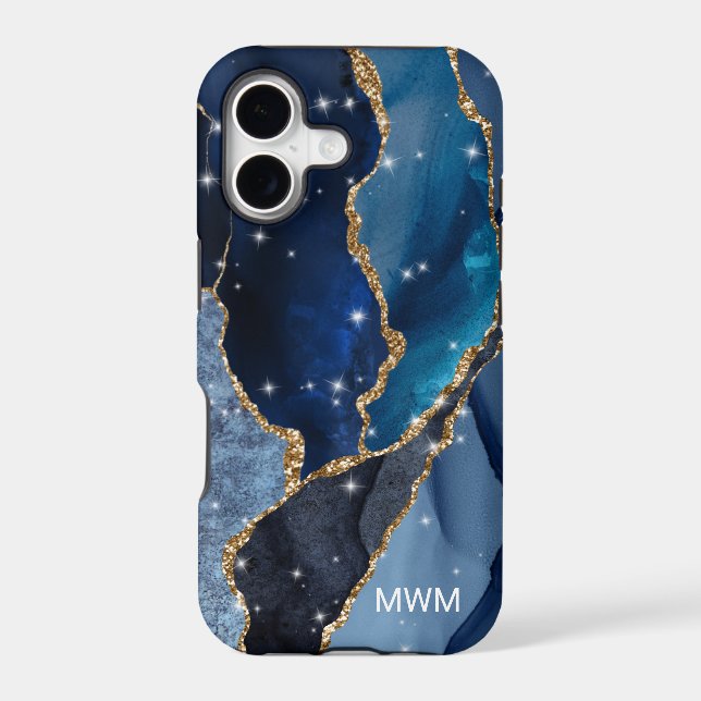 Navy Blue Gold Veins Agate Monogram (Back)