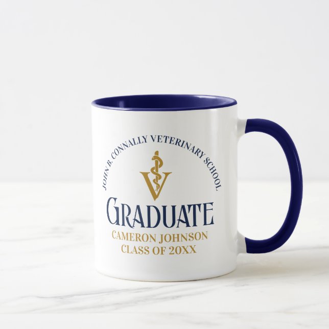 Navy Blue Gold Veterinary School Graduation Custom Mug (Right)