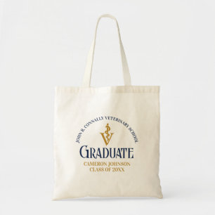 Navy Blue Gold Veterinary School Graduation Custom Tote Bag