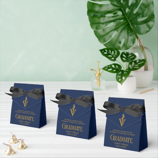 Navy Blue Gold Veterinary School Graduation Party Favour Box (Multiple)