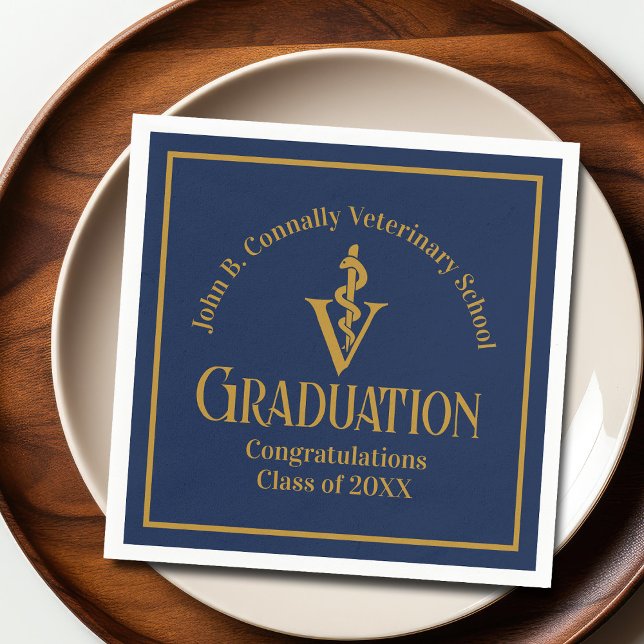 Navy Blue Gold Veterinary School Graduation Party Napkin (Creator Uploaded)