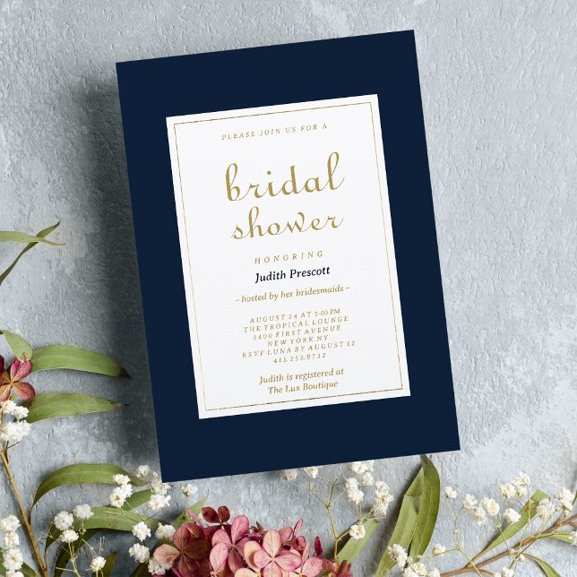 Navy blue gold vintage calligraphy  Bridal Shower Invitation (Navy blue gold vintage calligraphy Bridal Shower)