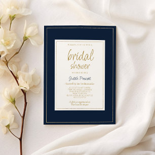 Navy blue gold vintage calligraphy  Bridal Shower Invitation