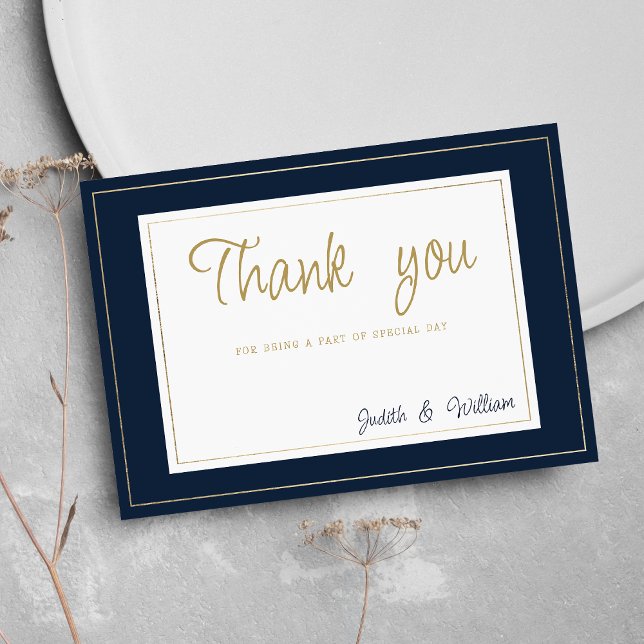 Navy blue gold vintage calligraphy Thank You Invitation (Navy blue gold vintage calligraphy Thank You)