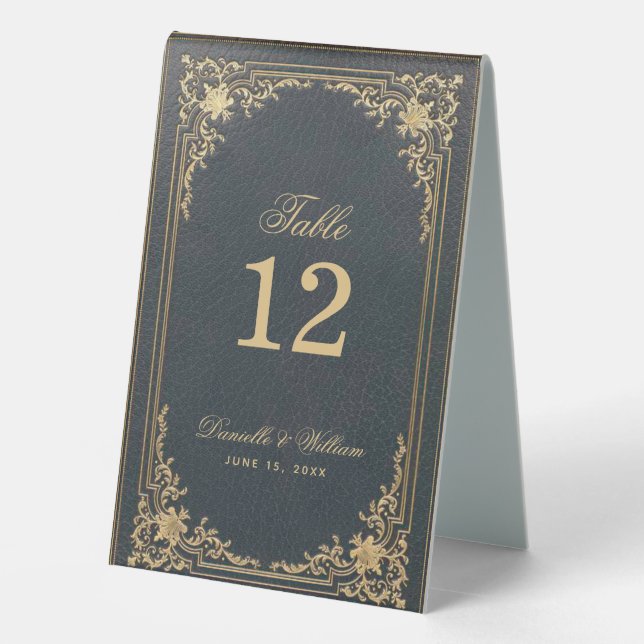 Navy Blue Gold Vintage Elegant Calligraphy Wedding (Back)