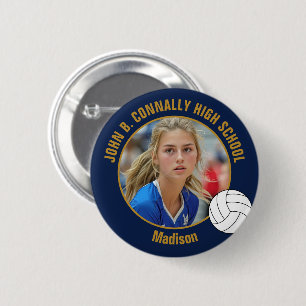 Navy Blue Gold Volleyball Player Photo High School 6 Cm Round Badge