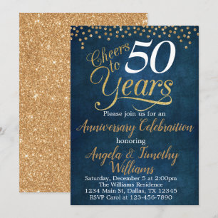 Navy Blue Gold Wedding Anniversary Invitation