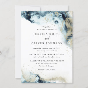 Navy Blue & Gold Wedding Invitation
