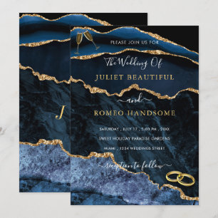 Navy Blue Gold Wedding Invitation Design Your Own