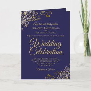 Navy Blue & Gold Wedding Invitation & Program